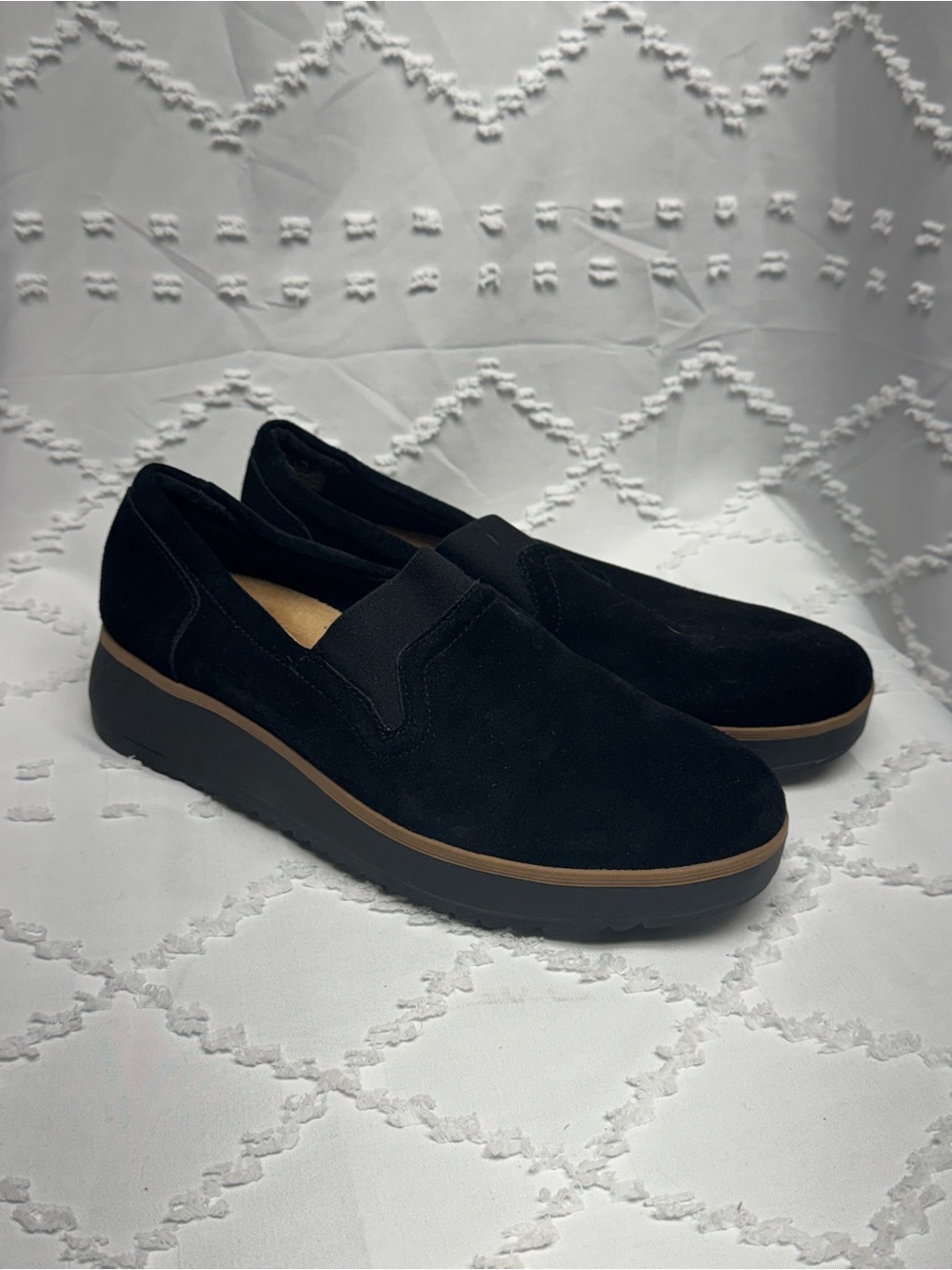 Clarks Collection Women's
Zylah Sky Black Suede Slip-On
Wedge Loafer